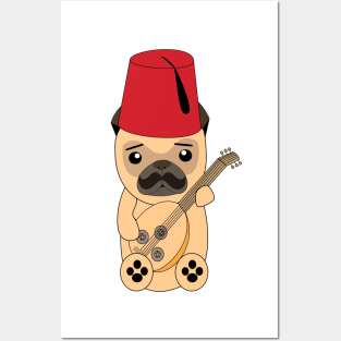 Pug dog playing Oud - Middle Eastern musical instrument Posters and Art